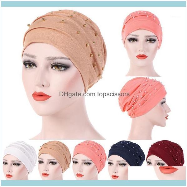 Aessories Strumenti Prodottimuslim Women Turban Scarf Pearl Hat Cancer Chemio Berretti Cap Islamic Wrap Foulard Musulman Femme Hijab Hair Aess