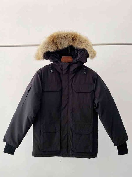 

Men's Down & Parkas Canada Winter outdoor leisure sports down jacket white duck windproof parker long leather collar cap warm real wolf, Black