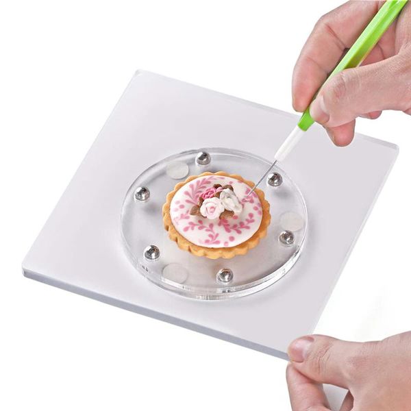 

clear cookie decorating turntable with non-slip mat acrylic bearing base square transparent biscuit bakery supplies baking & pastry tool