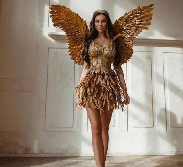Abendkleid Yousef aljasmi Zuhair murad Goldfeder Kurzes Kleid Schatz Kim Kardashian O-Ausschnitt Kristall Asymmetrisch Lang