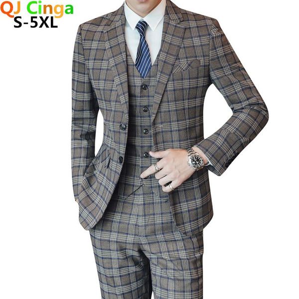 

suit for men slim fit plaid groom wedding design 3 piece(jacket+pant+vest) mariage gentlemen costume men's suits & blazers, White;black