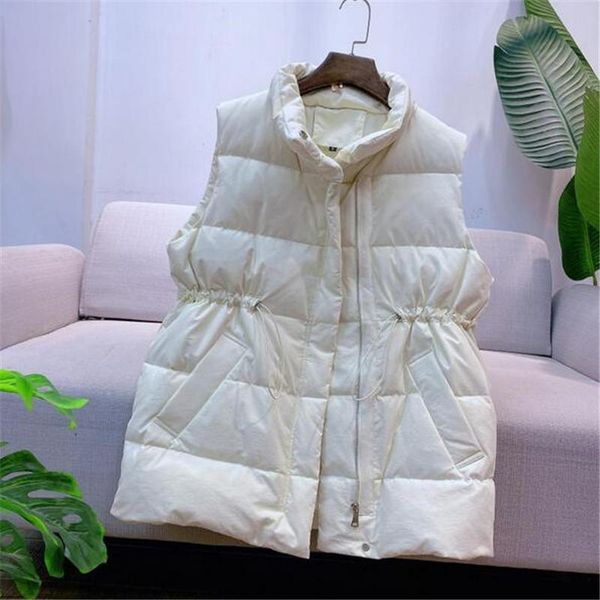 

women's vests stand collar thick vest woman 2021 winter warm quilted white duck down waistcoat female, Black;white