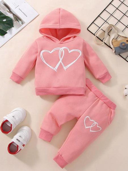 

baby heart print hoodie & sweatpants she02, White