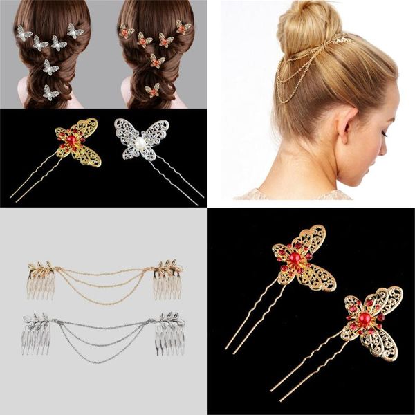

hair clips & barrettes 1pc vintage double chain with leaf comb head headbands for women girl lady accessories gift, Golden;silver