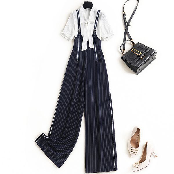 

women's two piece pants summer pants suit 2 piece designer bow white collar chiffon shirt and lady of the office outfit pg0h