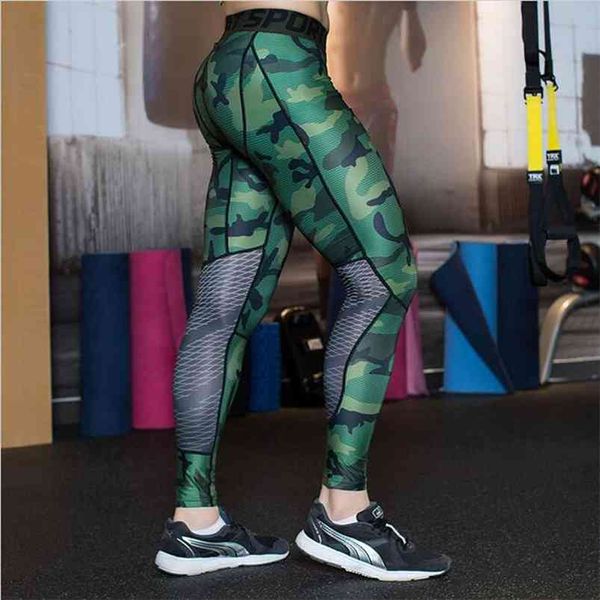 Apressado camuflagem homens compressivos compressivos calças calças lycra magro leggings roupas fitness 210715