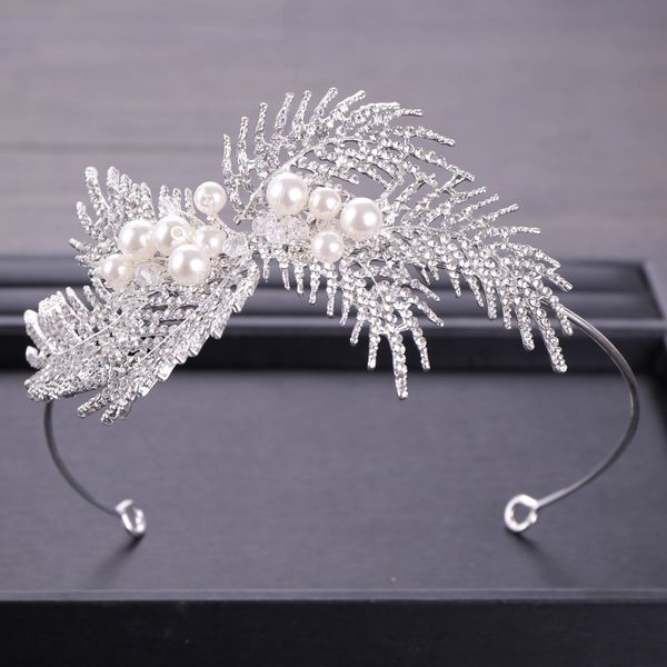 

fashion pearl hairband headband crowns dainty wedding hair accessories women tiaras bridal forehead band jewelry, Silver
