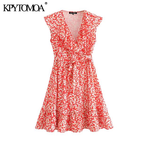 

women chic fashion floral print ruffled mini dress vintage sleeveless with belt female dresses vestidos mujer 210416, Black;gray