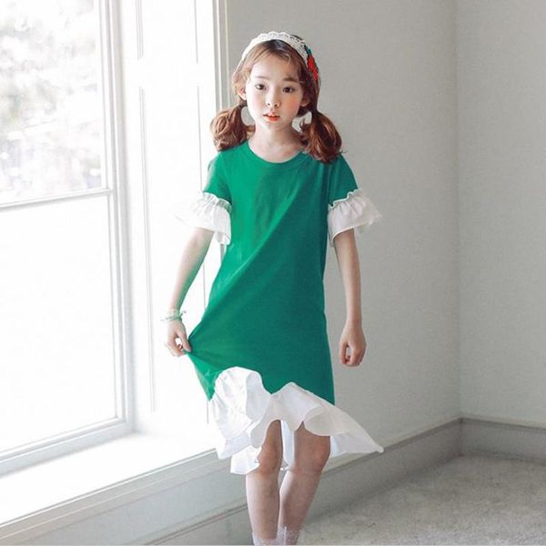 

girl's dresses dfxd teens girls 2021 summer short sleeve stitching princess dress costumes korean children vestido 4-15y, Red;yellow