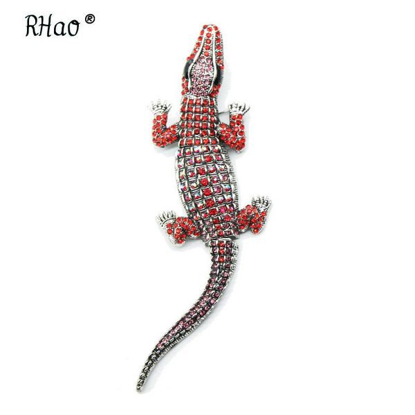 

pins, brooches rhao large rhinestone crocodile animal for women and men coat clothes jewelry buckles suit corsage birthday gift, Gray