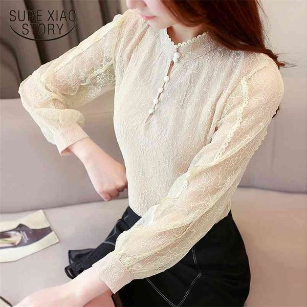

long sleeve women shirts lace chiffon blouse shirt plus size fashion woman s 1704 50 210506, White