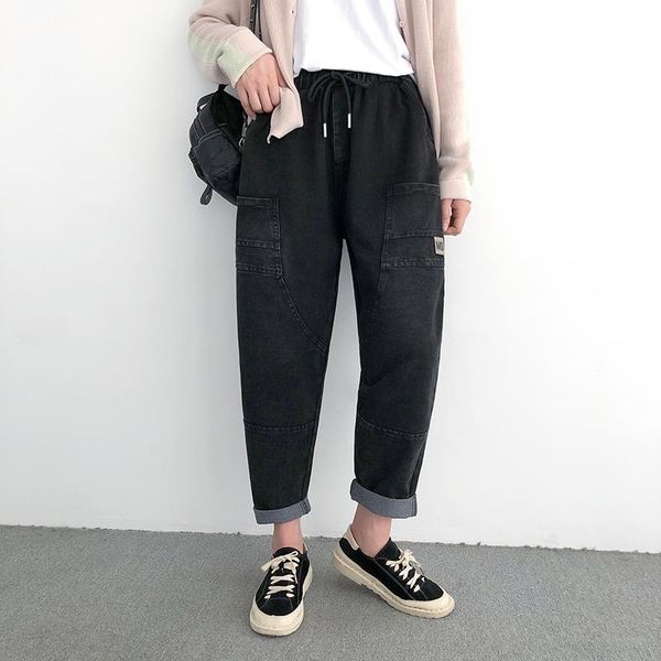 

women jeans vintage cargo pants loose plus size fashionable harem casual trousers with small feet high waisted women's, Blue