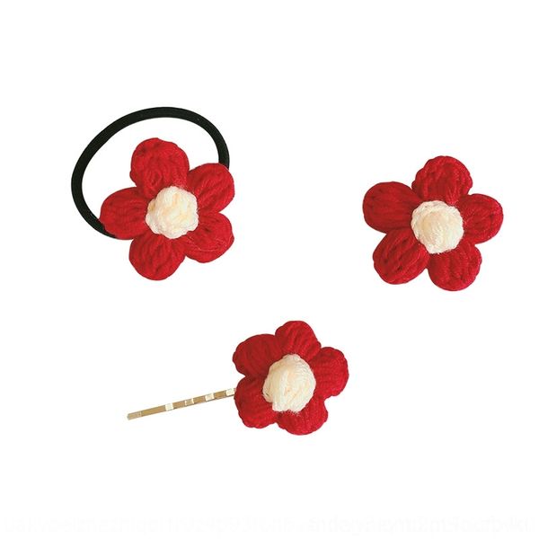 

lhth give you barrettes little wool red flowereasy to close qianxithe clips same hairringhand-made wool knitting flowerbrooch pin hairpin, Golden;silver