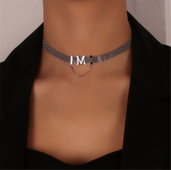 

pendant necklaces 316l titanium steel english letter m tassel pearl woman wedding necklace no fade, Silver