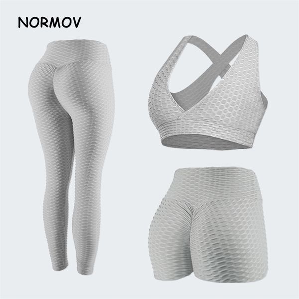 

normov anti cellulite 2/3 pcs women seamless fitness sets high waist workout push up leggings slim sportswear 210925, Black