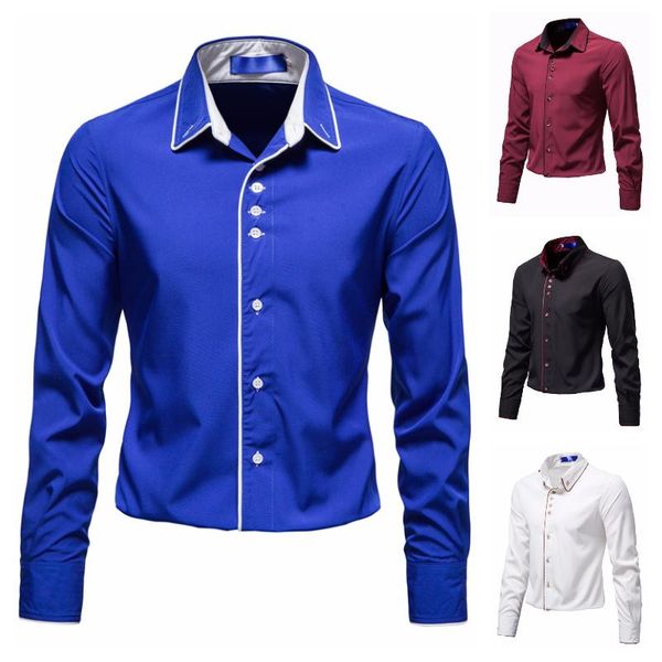 

men's casual shirts spring and autumn long sleeve pure color fashion party business office shirtsou size s-2xl, White;black