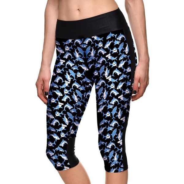 

women's leggings women summer high waist 3d printed leopard fish sporting fitness mid-calf workout pants leggins 8cols plus size 4xl, Black