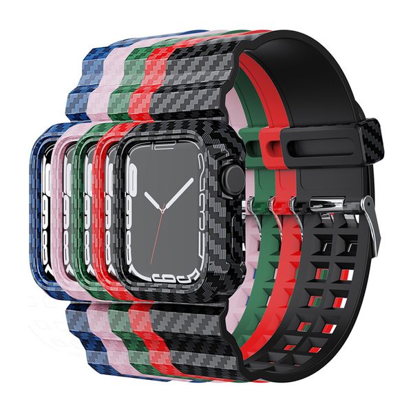 Straps Conjured Fibra de Carbono Fibra Comercial Textura Stripe Sport Band Bandas de Pulseira de Proteção para Apple Watch 7 iWatch 41 45mm