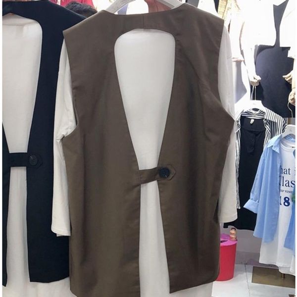 

women's vests [ewq] 2021 autumn korean version ladies one-button suit loose waistcoat fashionable back hollow chic all-match, Black;white