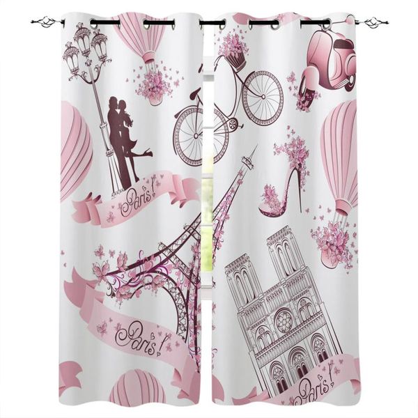 

curtain & drapes pink eiffel tower high heels air balloon bicycle living room blackout curtains for kitchen bedroom window treatments