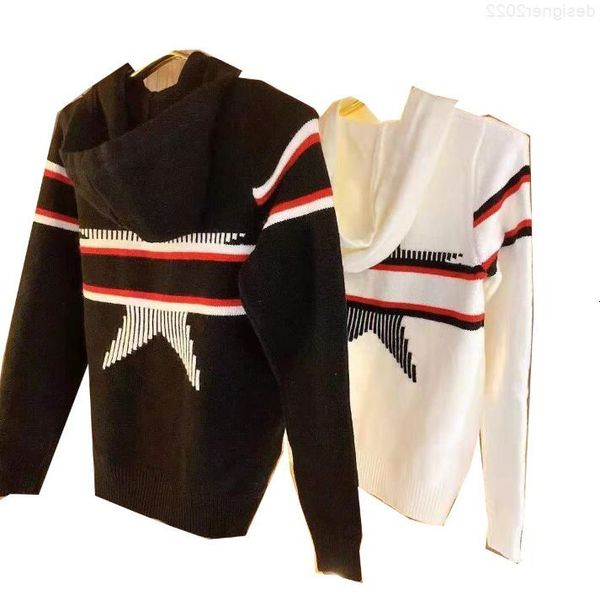 

fashion spring designer women's knits wear high-end comfort wool c--d five-pointed star hoodie color stretch, White