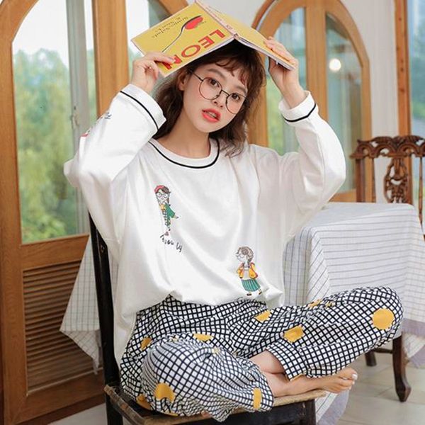 

women's sleepwear cartoon cute pijamas women long sleeve trousers cotton pajamas set autumn winter sleepwear pijama pyjama femme h, Black;red