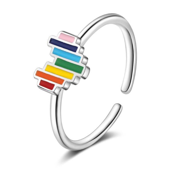 

cluster rings fashion lovely rainbow heart open 925 sterling silver size finger ring for girls gifts wholesale, Golden;silver