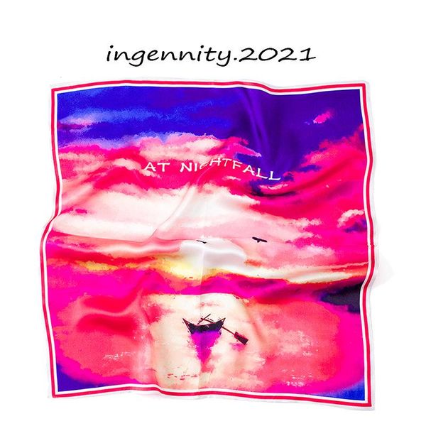 

100% real silk satin women scarf flower printed foulard femme square head scarfs bandana 2021 shawl scarves gift for lady, Blue;gray