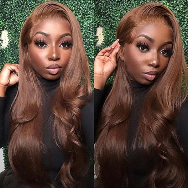 

lace wigs brazilian human hair 360 front chocolate brown 13x6 deep part body wave full for women 150density, Black;brown