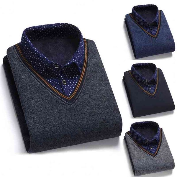 

men fake two-piece grid thicken knitted male base sweater for daily wear, White;black