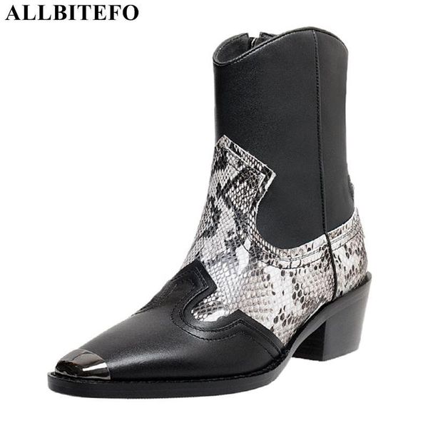 

boots allbitefo metal toe cap mixed colors fashion genuine leather ankle women high heel shoes women's motocycle, Black