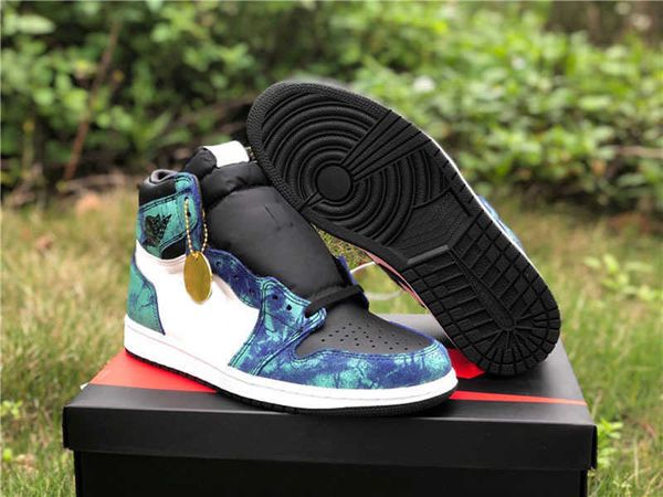

1 high og wmns tie-dye men basketball shoes 1s rage green purple women sports trainer with boxskzu