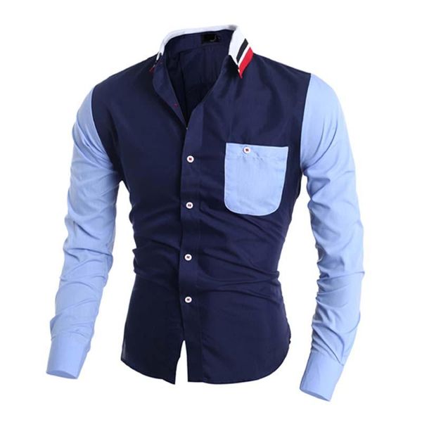 

fashion knitting casual business camisa social masculina slim fit patchwok long-sleeve shirts men's base shirt, White;black