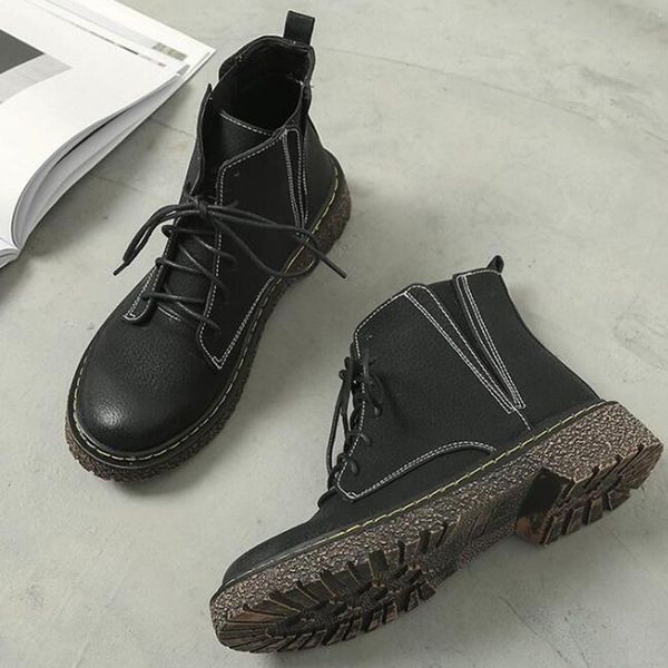 

boots retro autumn winter models womens ankle black flat lace-up single boot british style women's booties botines mujer sy800