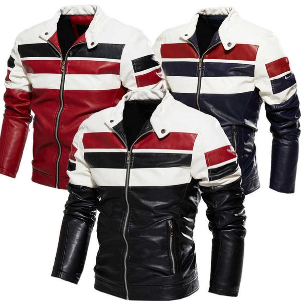 

men autumn brand casual motor distressed leather jacket coat men winter vintage outerwear faux leather jackets men 3xl 210603, Black