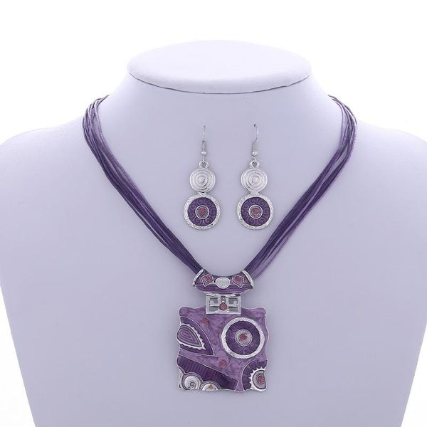 

earrings & necklace wholesale fashion jewelry set leather collar geometry pendant necklaces sets bridal wedding, Silver