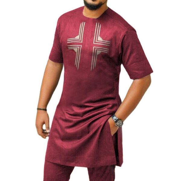 

ethnic clothing africa fashion mens t-shirts hip hop african dresses clothes dashiki robe africaine (without pant only shirt ), Red