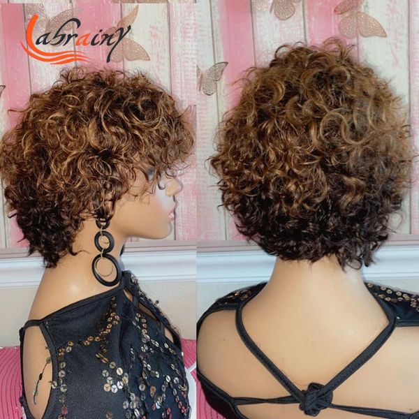 

pixie short cut bob hd transparent lace frontal human hair wigs highlight honey blonde pre plucked bleached knots 13x2, Black;brown