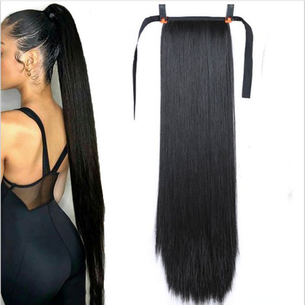 

32 inches silky straight synthetic clip in ponytail exentions 8 colors ponytails simulation human hair extensions bundles as-32po-s, Black