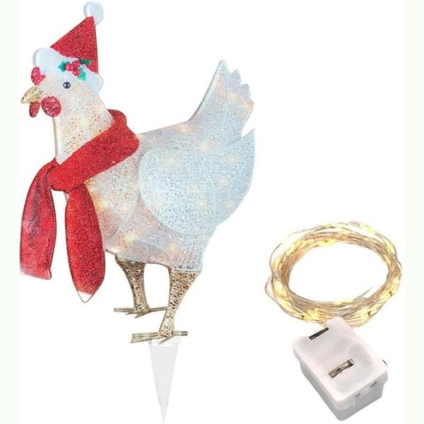 

christmas decorations light-up chicken with scarf holiday decor led flat 3d outdoor lights statue garden yard ornament