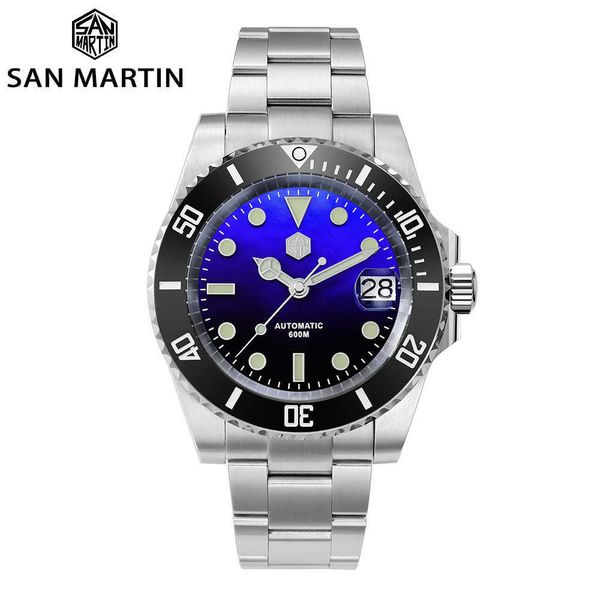 San Martin Diver Water Ghost MOP 60Bar Heliumgerät Luxus Saphir Herren Automatische mechanische Uhr Keramik Lünette Lume Datum 210728