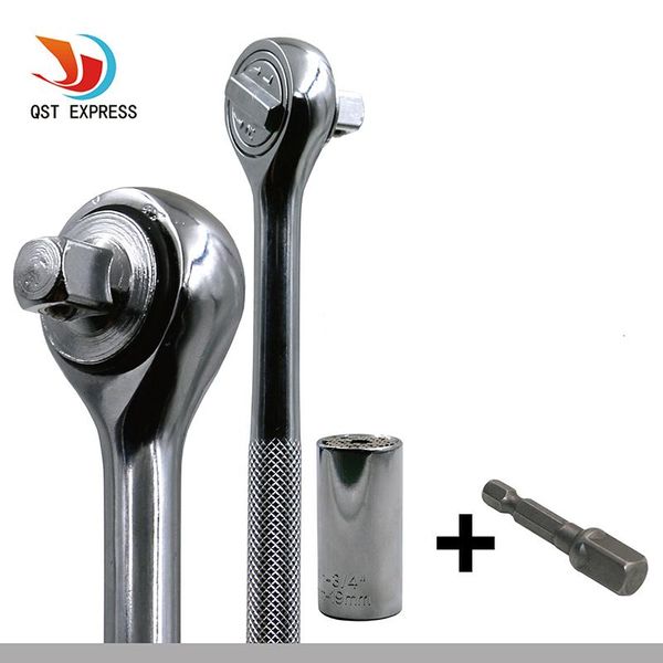 

universal torque wrench set head key sleeve socket 7-19mm ratchet spanner power drill kits magical grip bushing hand tools