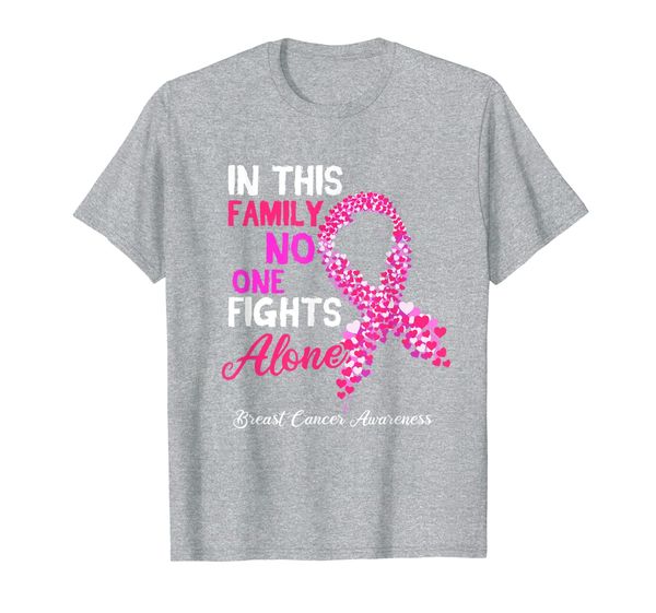 

in this family no one fights alone breast cancer awareness t-shirt, White;black
