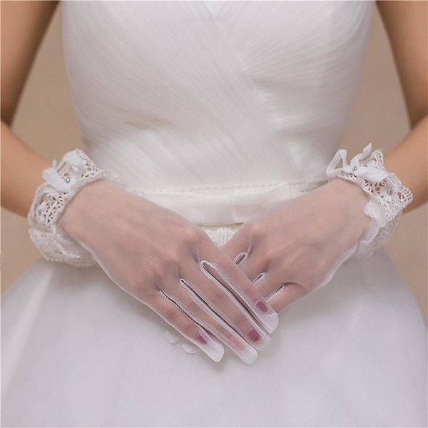 

bridal gloves white lace transparent sweat finger short lady girl wedding