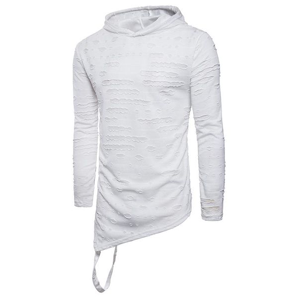 

gym clothing 2021 outdoor spring autumn hip-hop hole design hip hop men's jacket pure color backing hoody men long sleeve t-shirt hoodi, White;black
