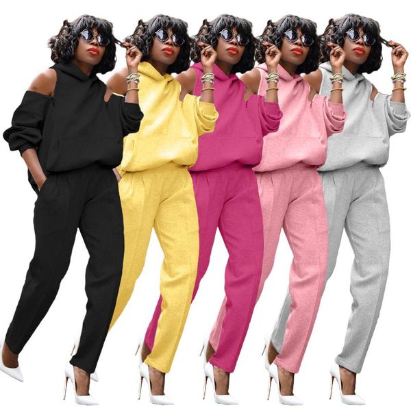 

women's two piece pants s-2xl solid set for women warm hoodie sweatshirts and long pant fashion sets ladies casual suit wholesale drop, White