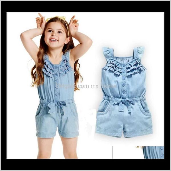 

summer girls sleeveless denim baby girl cowboy shorts kids single breasted onepiece with bowknot jumpsuit retail lmzhk qhzi9, Blue