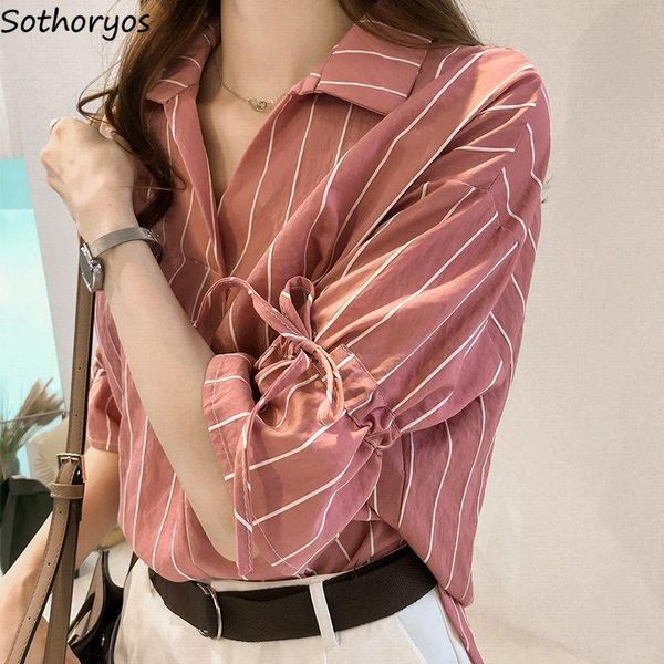 

shirts women ulzzang soft elegant short-sleeved spring summer trendy casual bow stripe korean style all-match womens blouses women's &, White