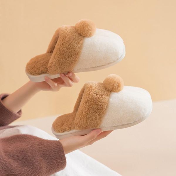 

winter cotton plush slippers household women fashion hair, Black