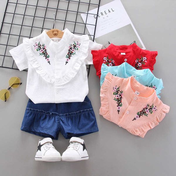 Kleinkind Mädchen Rüschen Bluse Baumwolle Tops für Baby Lolita Stickerei Blumen Kinder Kleidung 210529